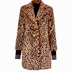 Cabi Josephine Coat leopard fur, removable cuffs, size Medium, NWOT